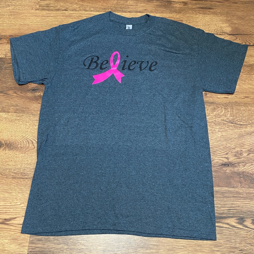 BELIEVE Breast Cancer Awareness T Shirt- Women’s Medium